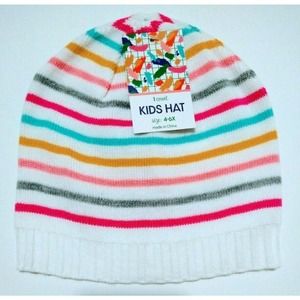 Kids Knit Beanie Hat Size 4-6X Rainbow Stripes Lightweight Warmth Fall Winter
